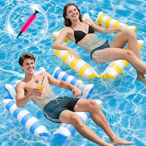 SHAINE Amaca Gonfiabile, 2 pezzi Materassino Piscina 4 in 1, Materassino Gonfiabile Mare Piscina Con 1 Pompa D'Aria Manuale, Adatto a Feste in Spiaggia Per Adulti