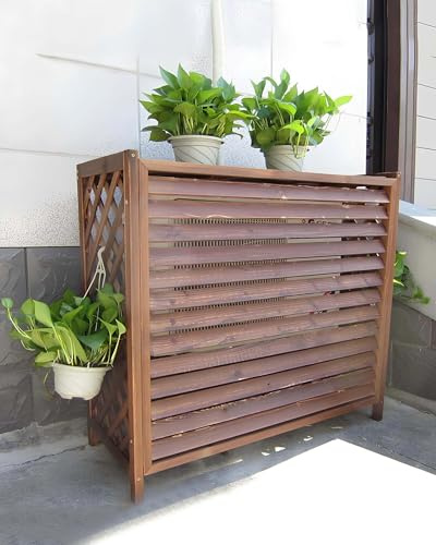HRXQ Cache Climatiseur Extérieur Bois Massif Cadre Décoratif Durable Et Imperméable Couverture De Climatisation, Facile À Installer pour Jardin, Balcon Et Décoration Extérieure(S-80x32x70cm)