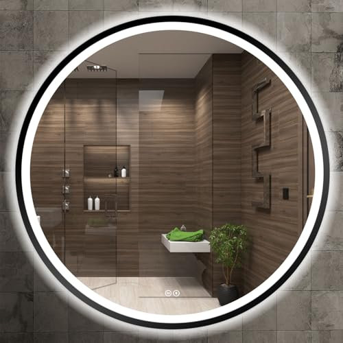 Home Glow LED Badezimmerspiegel Rund 60cm – Badspiegel mit Beleuchtung, Anti-Beschlag, Touch-Schalter, Wandspiegel mit Licht & Metallrahmen,