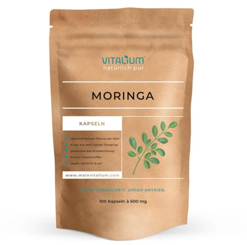 Moringa Kapseln | Hochdosiert: 600 mg | 100 Stück | Laborgeprüft | Typ Oleifera | Vegan & ohne Zusätze | Deutsche Produktion von meinVitalium