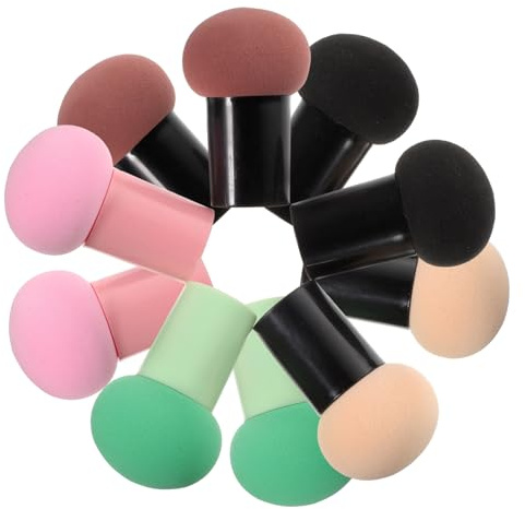 Puderquasten Pilzförmige für Nasse und Trockene Anwendung | Kunststoff und Sponge, Griffdesign, Geeignet für Profis und Anfänger, 10 Stück Packung für Make Up