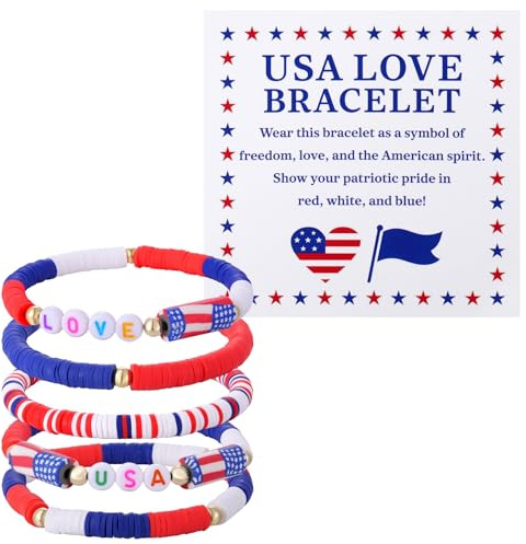 Kvekstio 5-teiliges US-Liebes-Armband-Set, Unabhängigkeitstag, rot, weiß, blau, amerikanische Flagge, stapelbare Armbänder für Damen und Herren, 4. Juli, Zubehör, USA-Patriotische Feiern