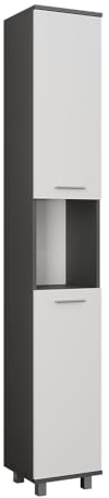 Vicco Hochschrank Ilias, Anthrazit/Weiß, 30.2 x 190 cm | mit 2 Türen, zur Aufbewahrung von Badutensilien und Pflegeartikeln