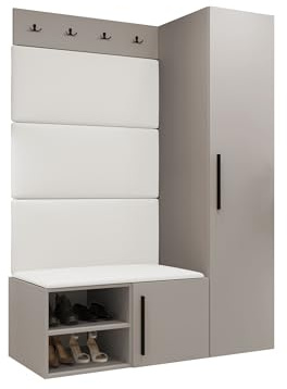 Mirjan24 Garderoben-Set Mapreni II, Schuhschrank + Kleiderhakenbrett + Kleiderschrank Gepolstertes Paneel/Wandpaneel Kleiderhaken Flurgarderobe Wandgarderobe (Cashmere, Soft 017)