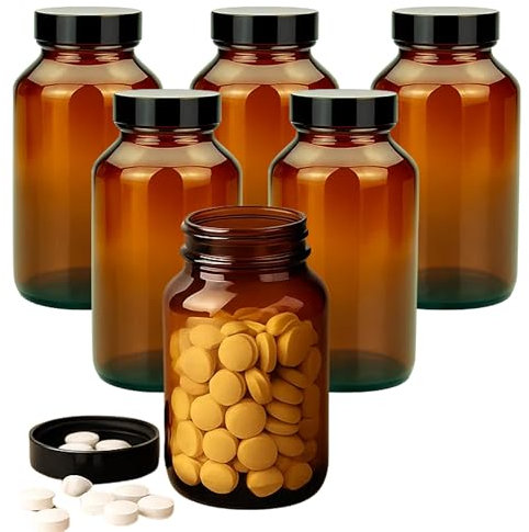 Devitre 6x braune Glasdose 250 ml – Tablettenglas mit Schraubdeckel