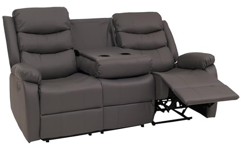 HWC-O62 - Sillón de cine (3 unidades, con reposabrazos, soporte para bebidas, función reclinable, piel sintética), color gris