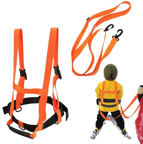 LINTRA Pferdeleine zum Spielen für Kinder, Verstellbar Pferdegeschirr Kinder, Orange Kinderleine, Spielpferd Zubehör mit Zügel, für Skifahren, Training, Freizeit