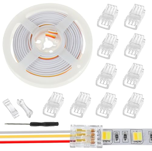 JAMHER 10 Pack LED Strip Connector RGB Lights Adapter Lighting Pin Connectors Clear Unwired Gapless Track Lighting Connector with 5M/16.4ft Cable(3 PIN 8 MM)