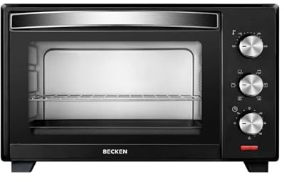 Becken - Mini Horno Eléctrico Sobremesa - Capacidad 30 L - 1600W - 6 niveles de potencia - Grill con 3 posiciones - Control manual - Temporizador - Luz piloto - Bandeja - Luz Interior