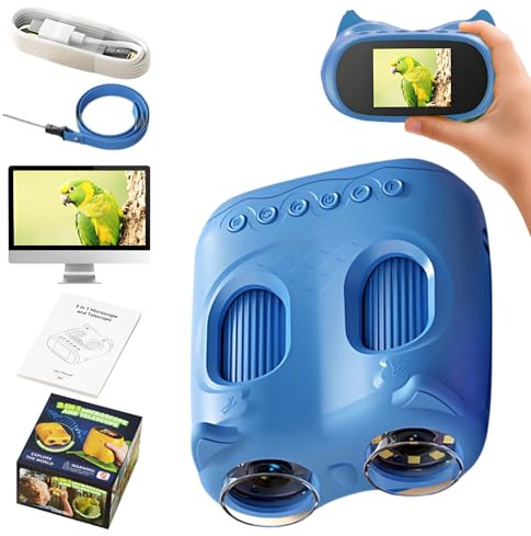 Digitales Mikroskop für Kinder, 1000X Kinder Handy Mikroskop Lupe, USB tragbares Taschenmikroskop, Wiederaufladbares Tragbares Teleskop, 2 Bildschirm, Science draussen ab 3 Jahren (Blau)