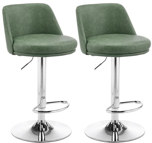LEADZM Barhocker 2er Set in PU-Leder (Dunkelgrün) | Barhocker Höhenverstellbar in PU-Leder, Barstuhl 2er Set, Bar Stool, Küchenhocker, für Bar Küche Theke Café