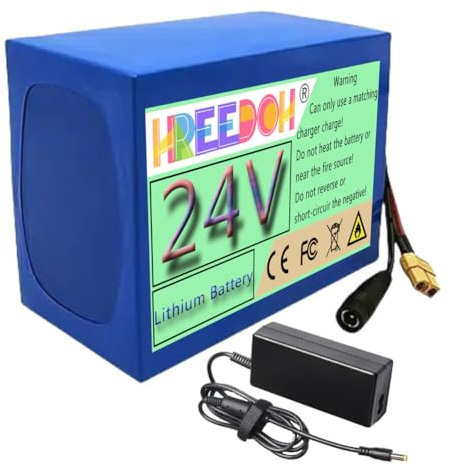 FREEDOH Batteria al Litio da 24 V, Pacco batterie al Litio da 24 V 8 Ah 10 Ah 12 Ah 15 Ah con BMS e Caricabatterie da 25,2 V.,24v10ah