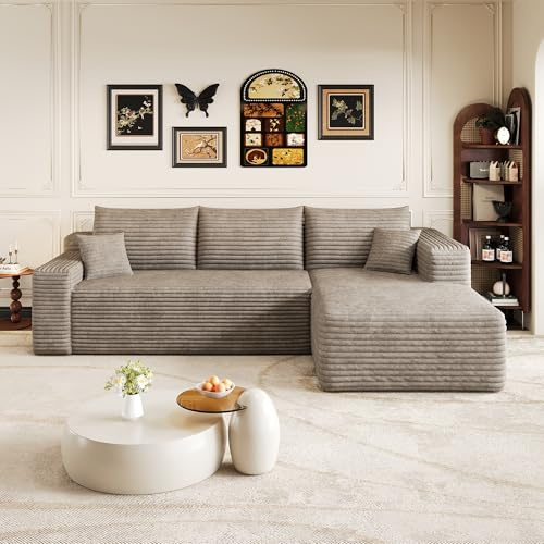 Yrxin Wolkenmotiv-Sofa, Moderne minimalistische bekleidete Couchen, komfortabler L-förmiger Sofa für den Wohnraum, tiefer Sitz mit Ecke, ohne Montage erforderlich，Kamel：R Form