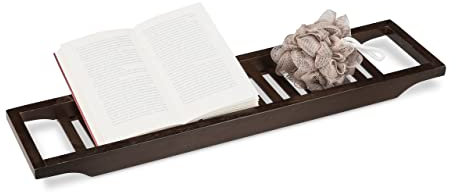 Relaxdays Badewannenablage aus Bambus, Badewannenbrett, Tablett für Badewanne, HxBxT: 5.40 x 67.80 x 16.60 cm, braun lackiert