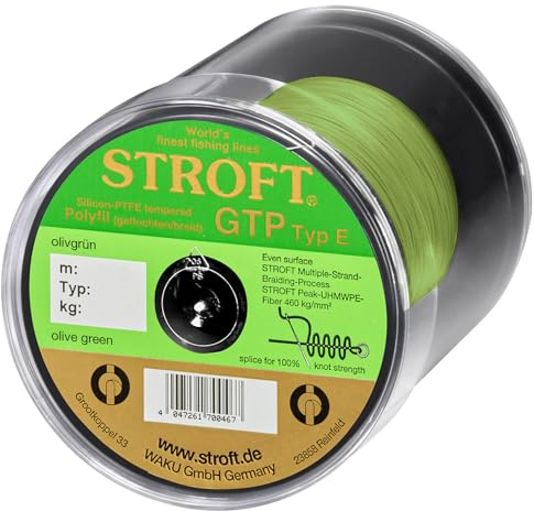 Stroft Schnur GTP Typ E oliv grün 500m geflochtene Angelschnur - 8-Fach PE Braid, rund & leise, extrem Abriebfest, hohe Tragkraft, ohne Coating, für Spinnfischen auf Hecht, Zander & Barsch