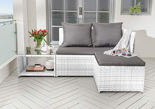 Beauty.Scouts Outdoor Collar Edition DEST Loungeset Marbella, weiß/grau, 3er-Set, inkl. Polster, Balkonset, Balkonmöbel, inkl. Polster, Gartenmöbel, Loungemöbel, Gartenlounge