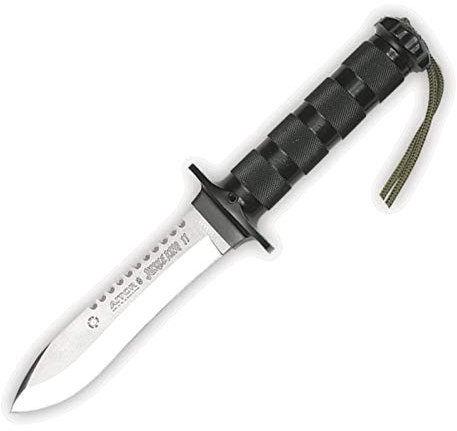 Aitor Cuchillo Jungle King II con Hoja de Acero INOX X42 de 13,5 cm y empuñadura Hueca de permulal de 13,5 cm + Kit Supervivencia + portabotellas Regalo