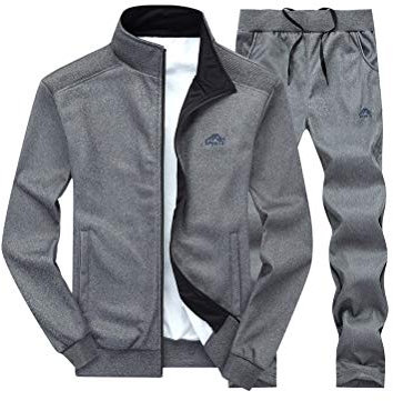 FTCayanz Trainingsanzug Herren Jogginganzug Langarm Reißverschluss Jogging Anzug Sweatshirt für Freizeit Sport Dunkelgrau L