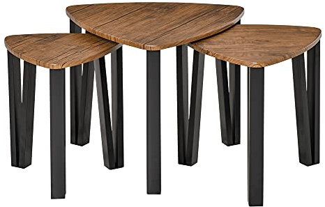 HOMCOM 3er Set Couchtisch, Stapeltisch, Beistelltisch, Kaffeetisch, Satztisch, MDF, Natur+Schwarz, 56 x 54,2 x 45,5 cm/42 x 43,8 x 43 cm/36 x 34 x 41 cm