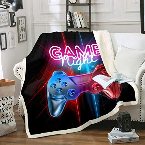 Loussiesd Gamepad Blanket for Kids Boys Teens Gamer Throw Blanket Video Game Gamepad Fleece Blankets Colorful Game Controller Sherpa Blanket for Chair Office Room Plush Blankets Single 50x60