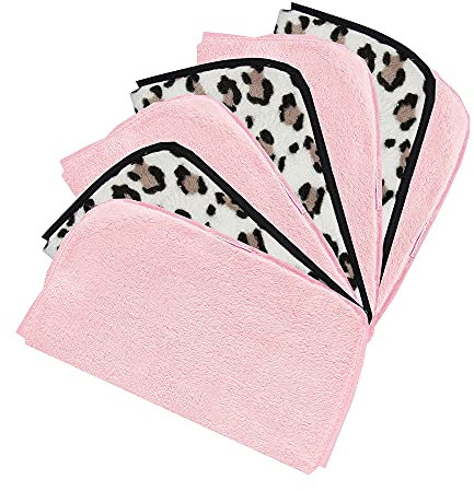 The Vintage Cosmetic Company 7 Day Dual-Sided Make-up Removing Cloths, Face Cloths Soft on Skin, Gentle Face Exfoliation, Machine Washable, Pink and Leopard Print, Pack of 7