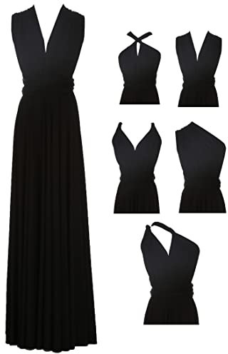 Edaydress Umwandelbares Maxikleid, vielseitig verwendbar, für Party, Hochzeit, Brautjungfer, lange Kleider, W Schwarz, 30/56/(XS/3XL)