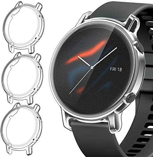 ivoler 3 Stücke Klar Silikon Hülle für Huawei Watch GT 2 42mm / Huawei Watch GT2 42mm Schutzhülle, Vollständige Abdeckung Schutzfolie Weiche TPU Cover Case Schutz Displayschutz Folie