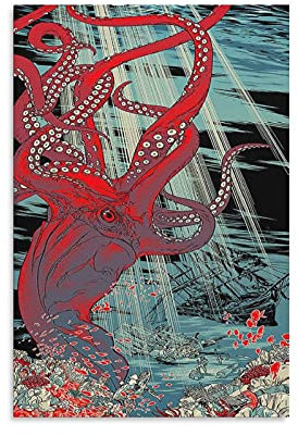 Wanddekoration Cartoon Octopus und U-Boot Leinwand Poster Schlafzimmer Büro Zimmer Dekor Geschenk Dekor Druck Bild Gemälde für Wohnzimmer Schlafzimmer Dekoration 20 x 30 cm