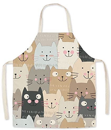 Eyands Kochschürze für Kinder - Kochschürze aus Leinen mit niedlichem Muster, Kochschürze mit Gartenmalerei, Cat., 80–140 cm (31.5–55.1 inches)