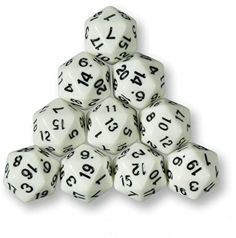 10x polyedrische W20 Würfel für Rollen- und Tabletopspiele (beige)