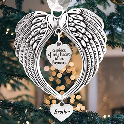 Yueshop Christmas Memorial Ornaments Angel Wings Christmas Memorial Loved One Wing Charm a Piece of My Heart Is In HeavenHanging Pendents for Home Decor Gifts