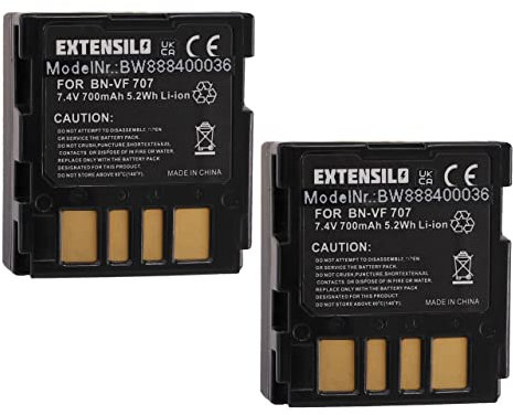 EXTENSILO 2X Batteries Remplacement pour JVC BN-VF707, BN-VF707U, BN-VF714, BN-VF714U pour Appareil Photo, Reflex numérique (700mAh, 7,4V, Li-ION)