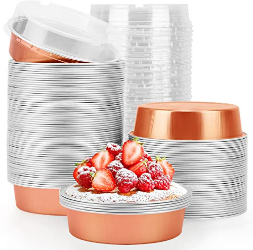 Beasea Mini teglie per crostate, 226,8 g, confezione da 100 pezzi, in alluminio oro rosa, teglie per crostate, teglie rotonde da forno, 10 cm