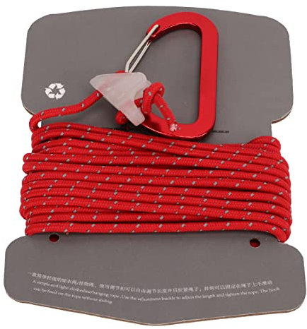Nachtsicht Fluoreszierende Wäscheleine Camping Seil aus Polyester und Nylon mit Reflektierendem Stahldraht, Einstellbare Länge 4,3m, Rot