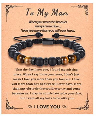 KORAS Gifts for Him, Stone Beads Bracelet for Husband Boyfriend, Adjustable Bracelet Presents for Anniversary Birthday Fathers Day Christmas Valentines Day