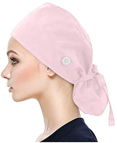 HINGTAT Scrub Cap Bouffant Caps mit Knöpfen für langes Haar, verstellbar, atmungsaktiv, Raffhalter-Kappen mit Schweißband für Damen und Herren, Schönheitsarbeiter, Körperpflegebedarf, rose,