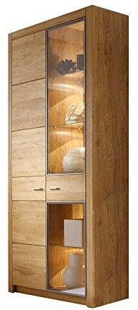 58 aufm Kessel Hochvitrine Janel 96x200x37 Vitrine Wild Eiche/Asteiche massiv geölt 10065