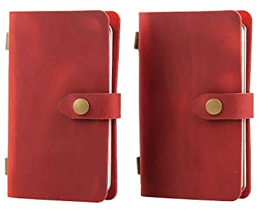 Fasjosma Kleines Reisetagebuch aus Leder, Vintage-Tagebuch, liniertes Papier, handgefertigter Mini-Leder-Notizblock für Damen und Herren, 2 Stück/Weinrot
