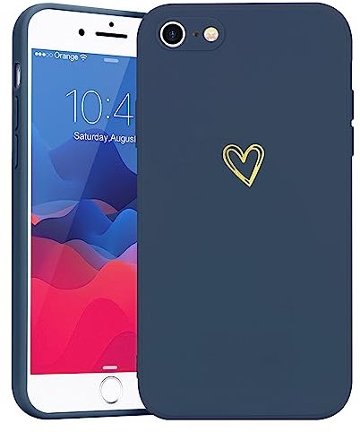 Wirvyuer Compatible with iPhone SE Case 2022/2020, iPhone 8 iPhone 7 Phone Case for Women Girls Silky Soft Protective Shockproof Silicone Phone Case with Cute Heart Pattern Design, Navy Blue