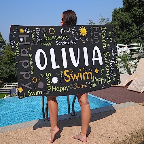 NIBESSER Badetuch mit Namen Personalisiertes Strandtuch Mikrofaser Handtuch Ultra Leicht Sandfreies Damen Strandtuch XXL für Strand, Reise, Sauna, 75x150cm
