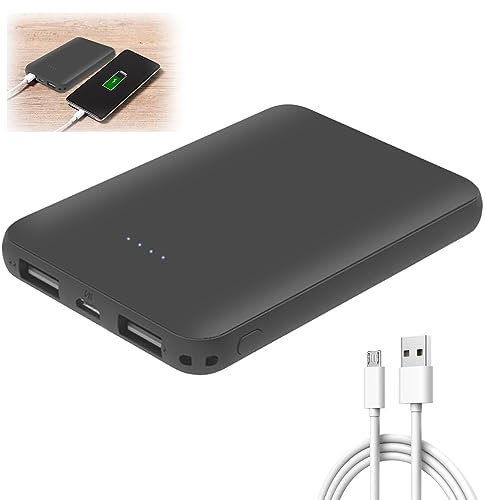Mini PowerBank: 5000mAh Schlank Power Bank mit 2 AusgäNgen & 2 EingäNgen, Schnelles Aufladen USB C Externer Akku, Klein Tragbares Handyakkus Ladegerät für iPhone Samsung Huawei Xiaomi,Schwarz