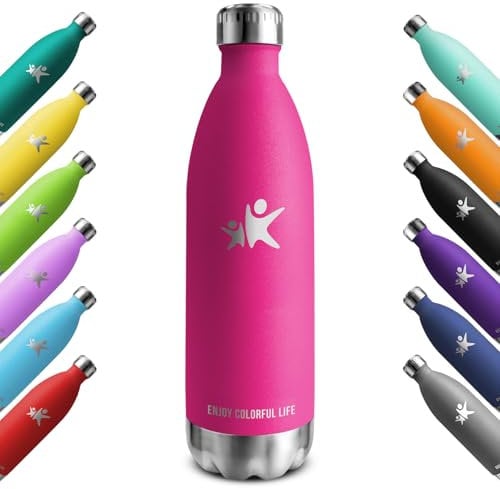 KollyKolla Borraccia Termica 1 litro, Bottiglia Acqua in Acciaio Inox, Borracce Termiche, Riutilizzabile, Termos senza BPA, Bottiglia Termica Metallo per Sportiva, Adulto, Scuola, Palestra, Viaggi