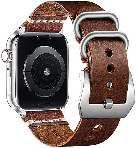 Bandsie Lederarmband kompatibel mit Apple Watch Armband 44mm 45mm 42mm 49mm für Männer/Frauen, Klassisch Echtes Leder Ersatzarmband für iWatch SE/Ultra/Ultra 2/Series 9 8 7 6 5 4 3 2 1, Hell Braun