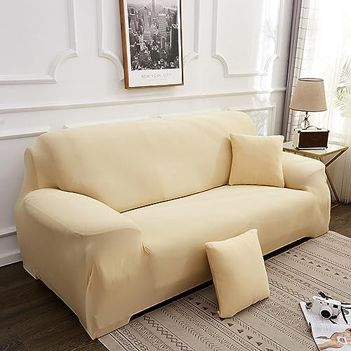Hearda Sofabezug Stretch 1 2 3 4 Sitzer, Einfachheit Elastische Antirutsch Couchbezug Waschbar Universal Weich Sofaüberwurf, Passend für Ecksofa L Form Sofa (2-Seater,Eierschale)