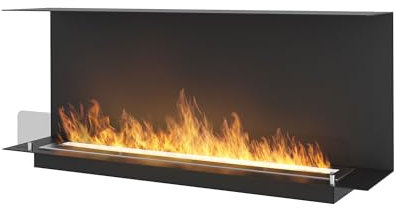 Bioethanol-Kamin zum Einbau, dreiseitiger Kamin aus Stahl mit drei Glasscheiben, 100 x 45 cm