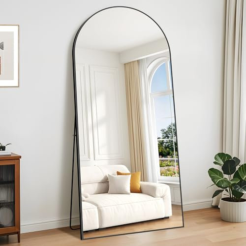 KOCUUY Bogen Standspiegel, 192 x 85 cm Großer Gewölbter Ganzkörperspiegel, Groß Wandspiegel mit Schwarz Aluminium Rahmen, Hängend, Stehend, Kippbar, für Wohnzimmer, Schlafzimmer und Flure