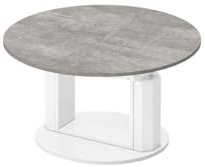 designimpex Design Couchtisch HEM-111 Hochglanz ausziehbar höhenverstellbar Tisch, Farbe:Beton - Weiß Hochglanz