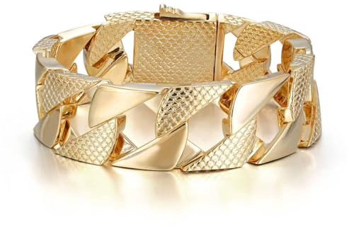 Gold 22mm Cuban Curb Bracelet Snake Patterned Chaps with Luxury finish and detailing and Detailing 18K Real Gold Plated Jewellery - Bling King London