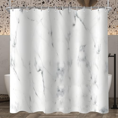Lerores Duschvorhang 180x200cm Marmor, Beschwerter Saum Antischimmel Textil, Wasserdicht, Waschbar Polyester Stoff Badevorhänge mit 12 Ösen und Duschvorhangringe für Badezimmer, Badewanne