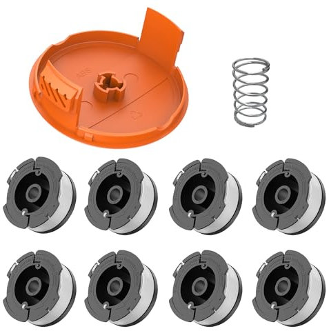 EVENLINKICS Bobines de fil pour coupe-bordure,Compatible avec Black et Decker Coupe Bordures, A6481 A6485 Bobine de Fil Debroussailleuse(8 bobines de fil de rechange, 1 couvercle de bobine,1 ressort)